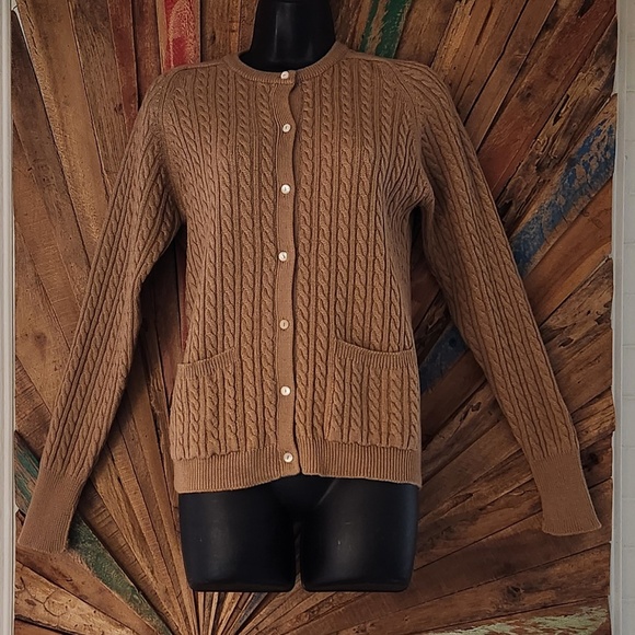 Ports International caramel/camel/beige virgin wool pockets cardigan S - Picture 2 of 9